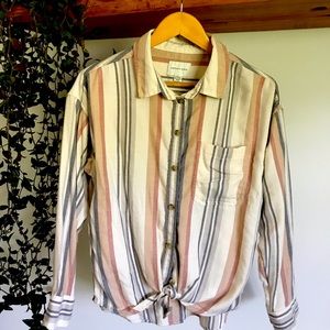 American Eagle Women's Stripe Top Tie Front Long Sleeves Extra Small